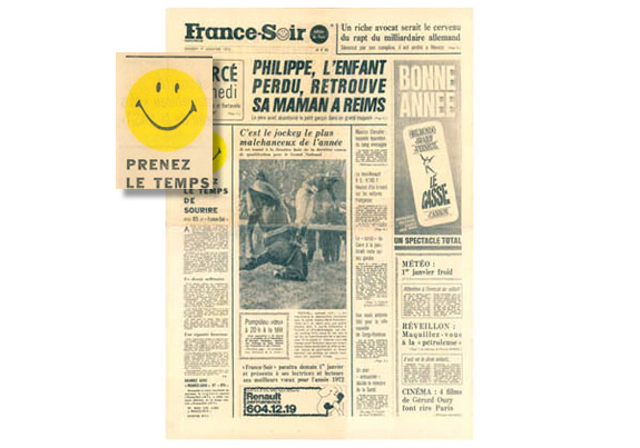 The smiley used to highlight good news in the newspaper- France Soir